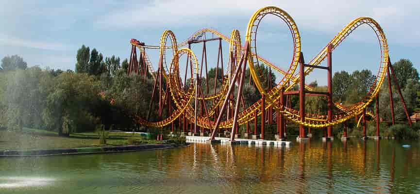 Panorama of Goudurix at Parc Asterix outside Paris